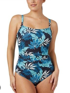 32 Degrees Navy, Aqua & White Tropical-Print One-Piece Swimsuit